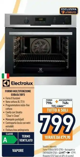 Unieuro Electrolux EOB 6541 BFS Forno Forno Elettrico 72 L Nero, Acciaio Inossidabile A offerta