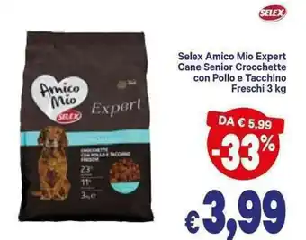 A&O Selex Amico Mio Expert Cane Senior Crocchette con Pollo e Tacchino Freschi 3 kg offerta