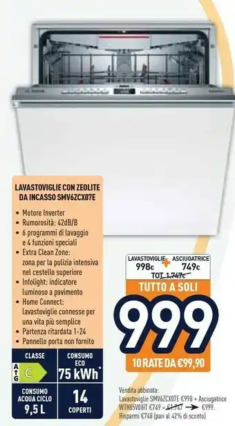Unieuro Bosch Serie 6 SMV6ZCX07E Lavastoviglie offerta