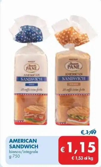 MD Discount AMERICAN SANDWICH bianco/integrale g 750 offerta
