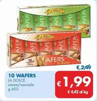 MD Discount 10 WAFERS LA DOLCE cacao/nocciola g 450 offerta