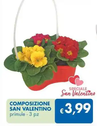 MD Discount COMPOSIZIONE SAN VALENTINO primule - 3 pz offerta
