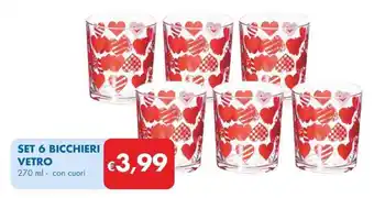 MD Discount SET 6 BICCHIERI VETRO 270 ml con cuori offerta