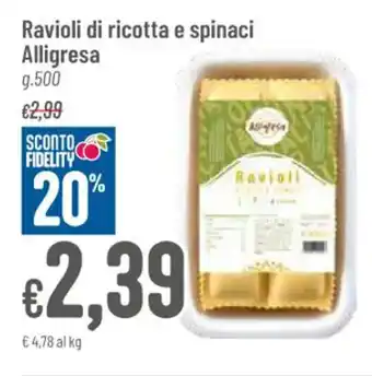 Pan Ravioli di ricotta e spinaci Alligresa g. 500 offerta