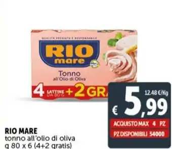 Deco Supermercati RIO MARE tonno all'olio di oliva g 80 x 6 (4+2 gratis) offerta