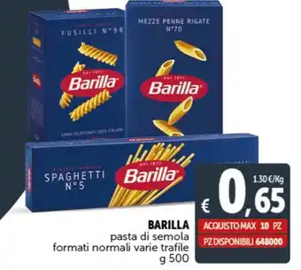 Deco Supermercati BARILLA pasta di semola formati normali varie trafile g 500 offerta
