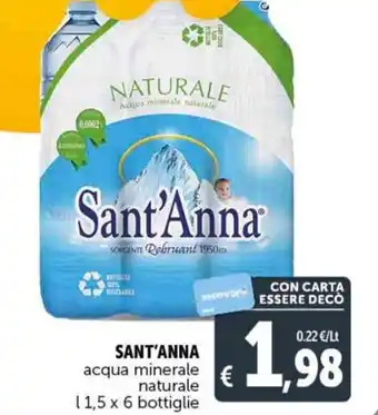 Deco Supermercati SANT'ANNA acqua minerale naturale l 1,5 x 6 bottiglie offerta