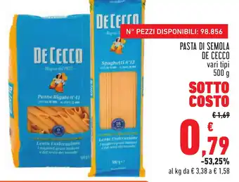 Conad PASTA DI SEMOLA DE CECCO vari tipi 500 g offerta