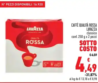 Conad CAFFÈ QUALITÀ ROSSA LAVAZZA classico conf. 250 g x 2 pezzi offerta