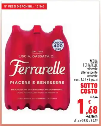 Conad ACQUA FERRARELLE minerale effervescente naturale conf. 1,5 l x 6 pezzi offerta