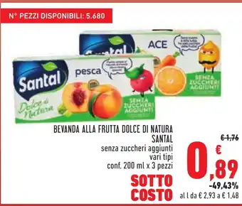 Conad BEVANDA ALLA FRUTTA DOLCE DI NATURA SANTAL vari tipi conf. 200 ml x 3 pezzi offerta