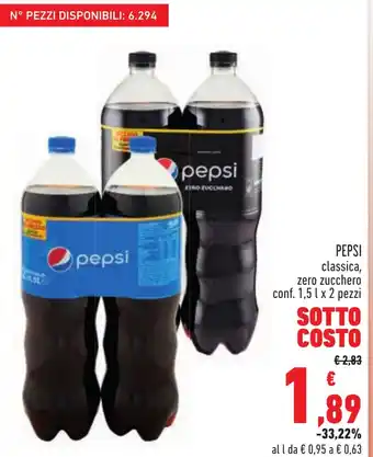 Conad PEPSI classica, zero zucchero conf. 1,5 l x 2 pezzi offerta