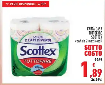 Conad CARTA CASA TUTTOFARE SCOTTEX conf. da 2 maxi rotoli offerta