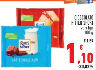 Conad CIOCCOLATO RITTER SPORT vari tipi 100 g offerta