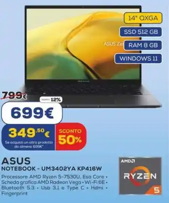 Euronics ASUS NOTEBOOK - UM3402YA KP416W offerta