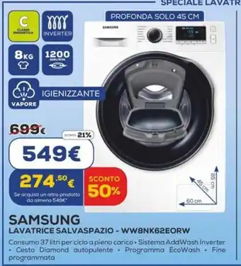 Euronics SAMSUNG LAVATRICE SALVASPAZIO - WW8NK62EORW offerta