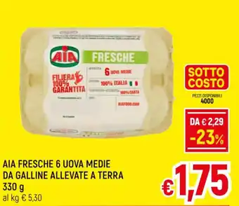 A&O AIA FRESCHE 6 UOVA MEDIE DA GALLINE ALLEVATE A TERRA 330 g offerta