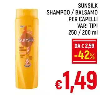 A&O SUNSILK SHAMPOO / BALSAMO PER CAPELLI VARI TIPI 250 / 200 ml offerta