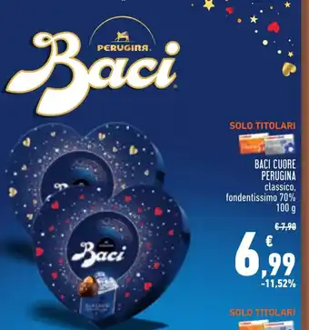 Conad BACI CUORE PERUGINA classico, fondentissimo 70% 100 g offerta