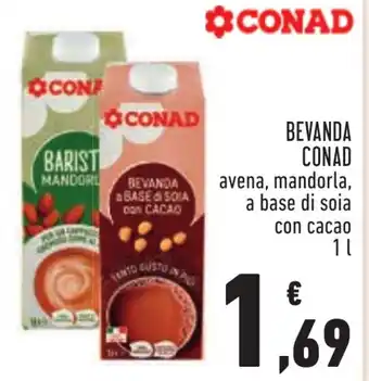 Conad BEVANDA CONAD avena, mandorla, a base di soia con cacao 1 L offerta