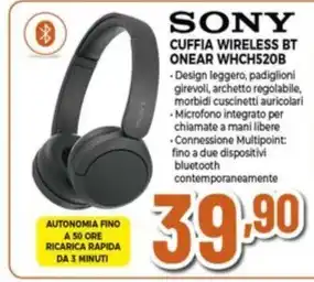 Expert SONY CUFFIA WIRELESS BT ONEAR WHCH520B offerta