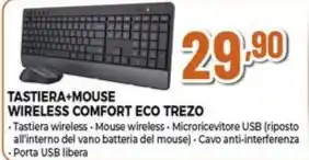 Expert TASTIERA+MOUSE WIRELESS COMFORT ECO TREZO offerta