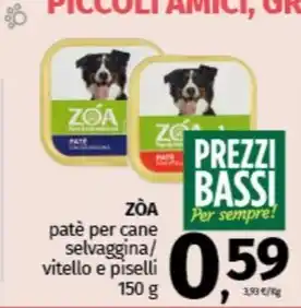 Pam ZOA patè per cane selvaggina/ vitello e piselli offerta