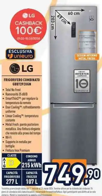 Unieuro LG FRIGORIFERO COMBINATO offerta