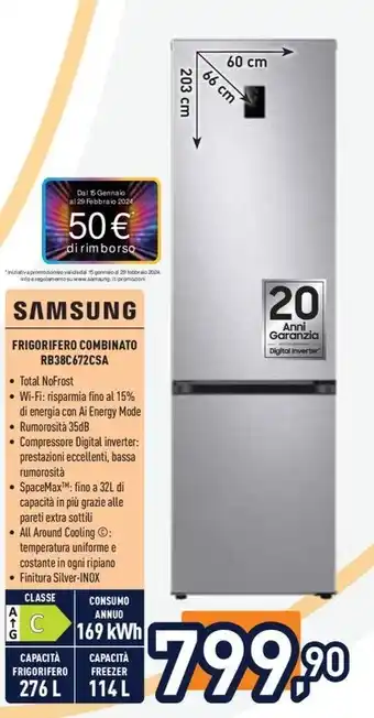 Unieuro SAMSUNG FRIGORIFERO COMBINATO RB38C672CSA offerta