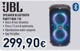 Unieuro JBL SPEAKER BLUETOOTH PARTY BOX 110 offerta