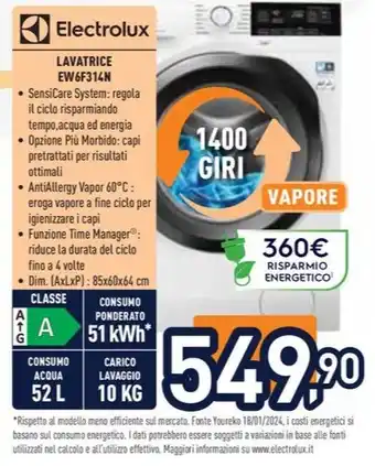 Unieuro Electrolux LAVATRICE EW6F314N offerta