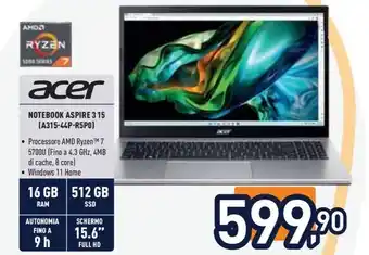 Unieuro acer NOTEBOOK ASPIRE 3 15 (A315-44P-R5PO) offerta