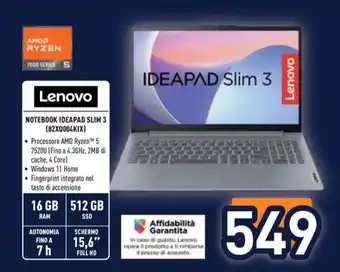 Unieuro Lenovo NOTEBOOK IDEAPAD SLIM 3 offerta
