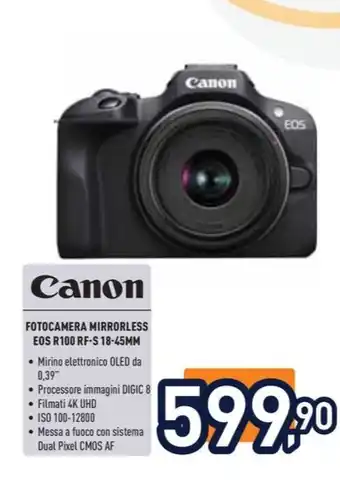 Unieuro Canon FOTOCAMERA MIRRORLESS EOS R100 RF-S 18-45MM offerta