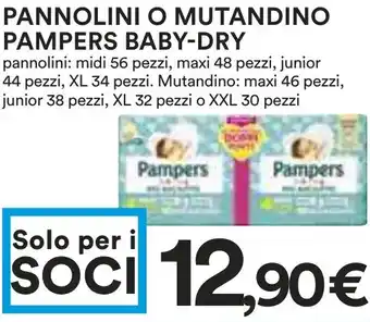 Coop PANNOLINI O MUTANDINO PAMPERS BABY-DRY pannolini offerta