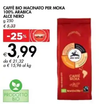 Bennet CAFFÈ BIO MACINATO PER MOKA 100% ARABICA ALCE NERO offerta
