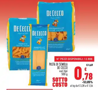 Conad Superstore PASTA DI SEMOLA DE CECCO vari tipi 500 g offerta