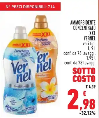 Conad Superstore AMMORBIDENTE CONCENTRATO XXL VERNEL vari tipi 1,9 l conf. da 76 lavaggi, 1,95 l conf. da 78 lavaggi offerta