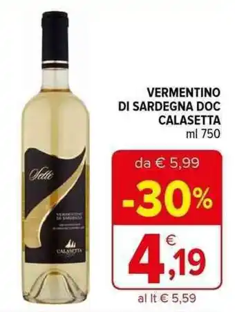Iperal VERMENTINO DI SARDEGNA DOC CALASETTA ml 750 offerta