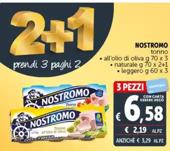 Deco Supermercati NOSTROMO tonno all'olio di oliva g 70 x 3 offerta