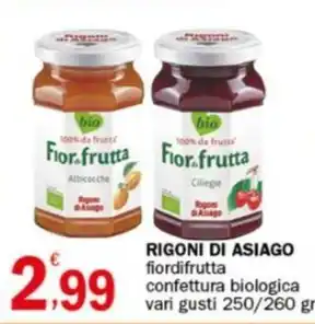 Crai RIGONI DI ASIAGO fiordifrutta confettura biologica vari gusti 250/260 gr offerta