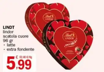 Crai LINDT lindor scatola cuore 96 gr offerta