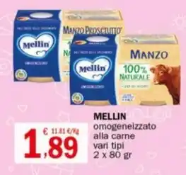 Crai MELLIN omogeneizzato alla carne vari tipi 2 x 80 gr offerta