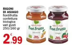 RIGONI DI ASIAGO fiordifrutta confettura biologica vari gusti 250/260 gr