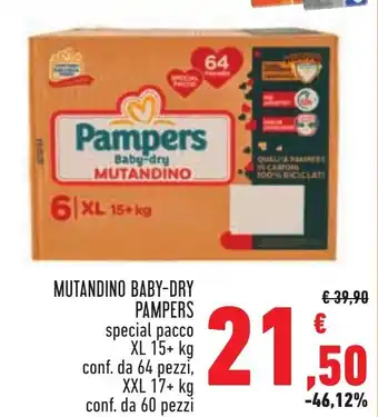 Conad Superstore MUTANDINO BABY-DRY PAMPERS special pacco XL 15+ kg offerta