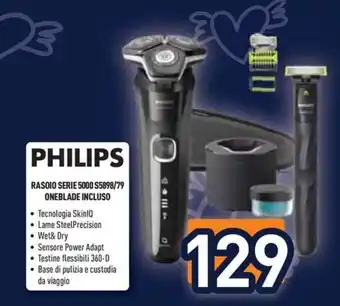 Unieuro PHILIPS RASOIO SERIE 5000 $5898/79 ONEBLADE INCLUSO offerta