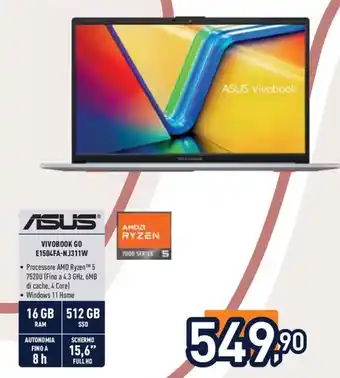 Unieuro ASUS VIVOBOOK GO E1504FA-NJ311W offerta