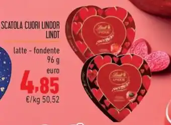 Maxi Supermercati SCATOLA CUORI LINDOR LINDT latte - fondente 96 g offerta
