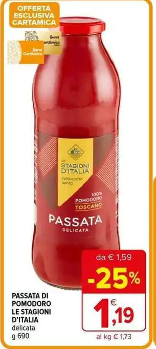 Iperal PASSATA DI POMODORO LE STAGIONI D'ITALIA delicata g 690 offerta