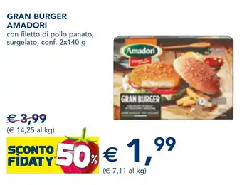 Esselunga GRAN BURGER AMADORI con filetto di pollo panato, surgelato, conf. 2x140 g offerta